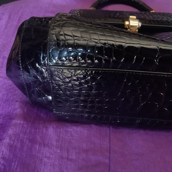 Vintage Faux Alligator Patent Black Evening Bag Purse Made in Italy - Picture 7 of 16